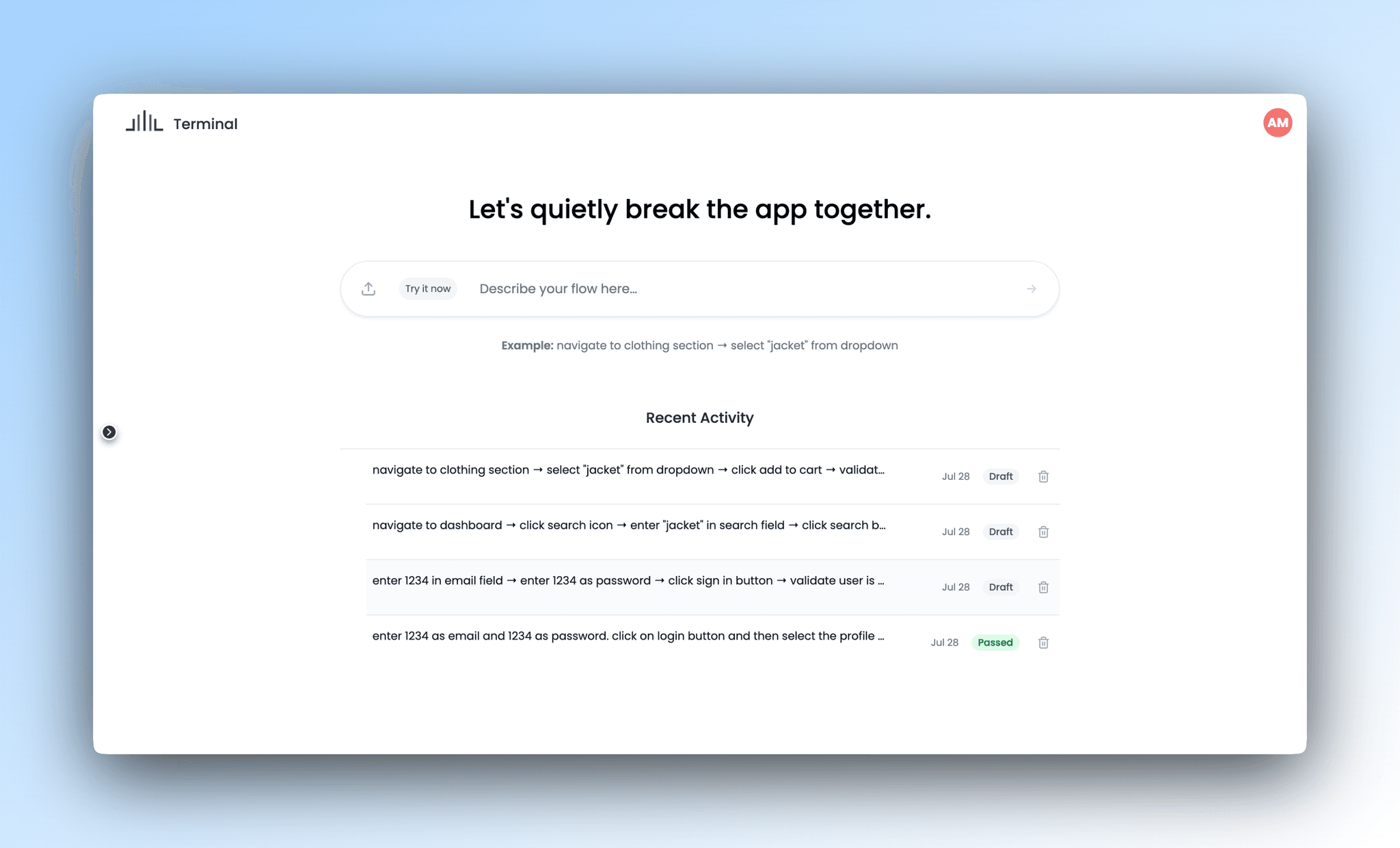 Recent Activity Interface